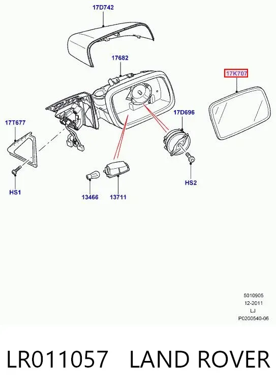 Elemento espelhado do espelho de retrovisão esquerdo LR011057 Land Rover