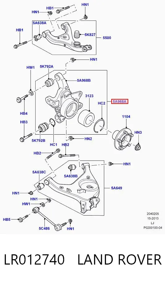 Pino moente (extremidade do eixo) traseiro direito LR012740 Land Rover
