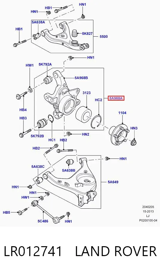 Pino moente (extremidade do eixo) traseiro esquerdo LR012741 Land Rover