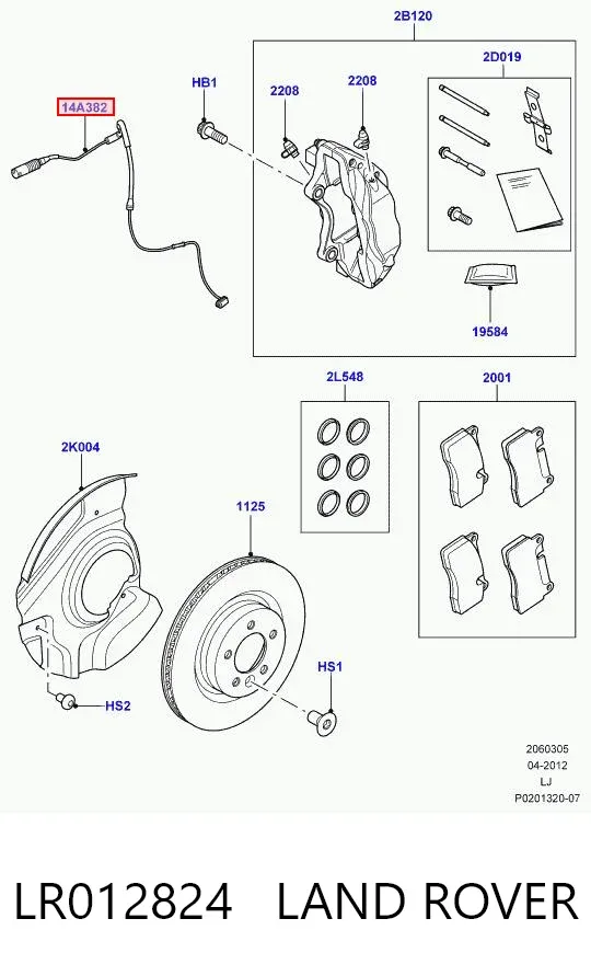 Sensor dianteiro de desgaste das sapatas do freio LR012824 Land Rover
