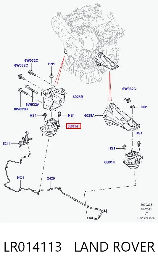 Coxim (suporte) esquerdo/direito de motor LR014113 Land Rover