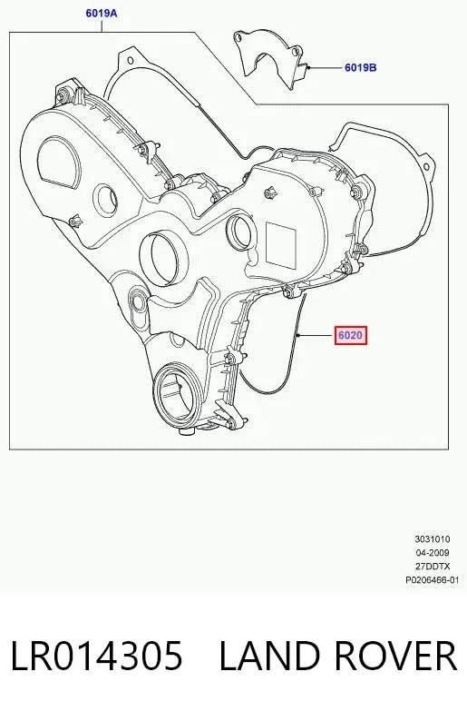 Vedante em V de tampa dianteira de motor LR014305 Land Rover