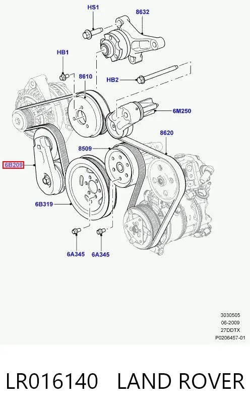 Reguladora de tensão da correia de transmissão LR016140 Land Rover
