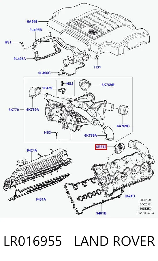 Gargalo de enchimento de óleo LR016955 Land Rover