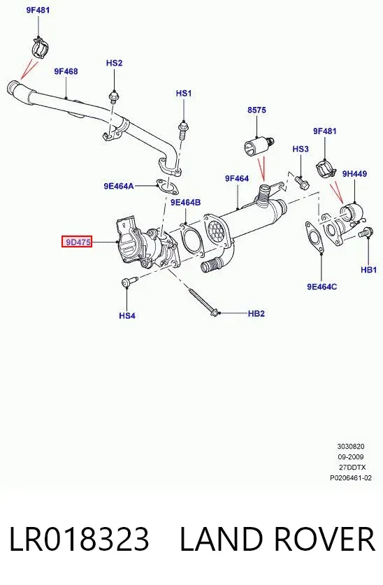 Válvula EGR de recirculação dos gases LR018323 Land Rover