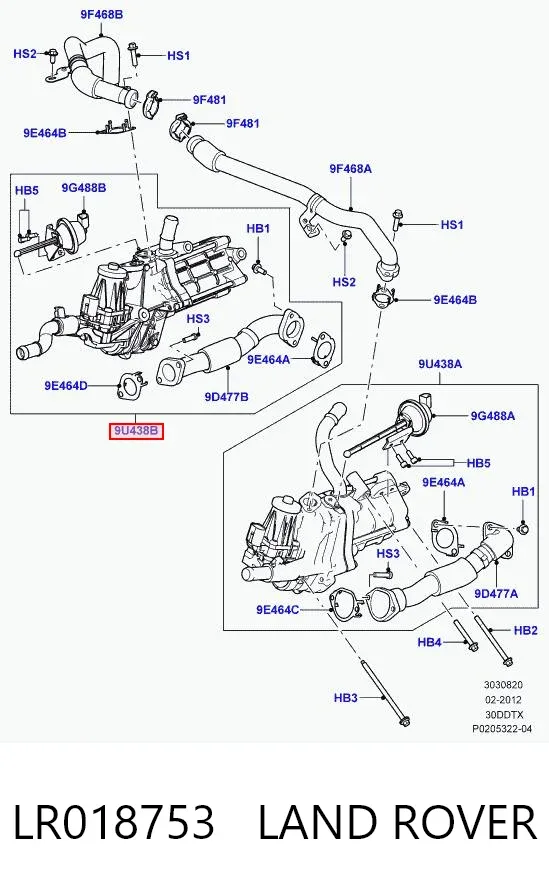Válvula segura EGR, de recirculação dos gases LR018753 Land Rover