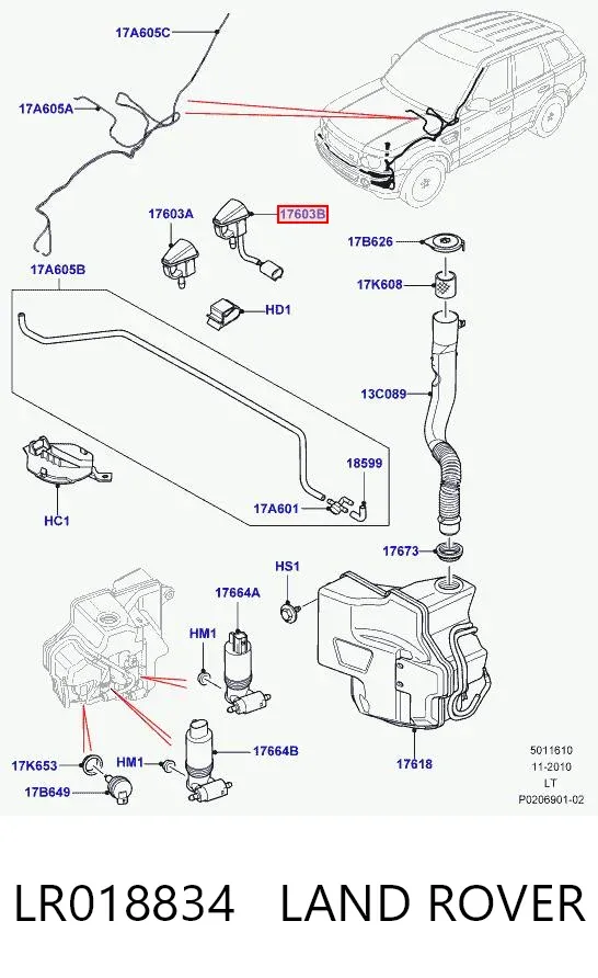 Injetor de fluido para lavador de pára-brisas LR018834 Land Rover