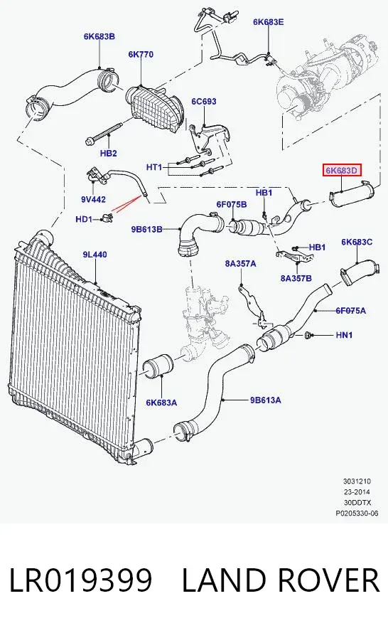 Cano derivado de ar, saída de turbina (supercompressão) LR019399 Land Rover