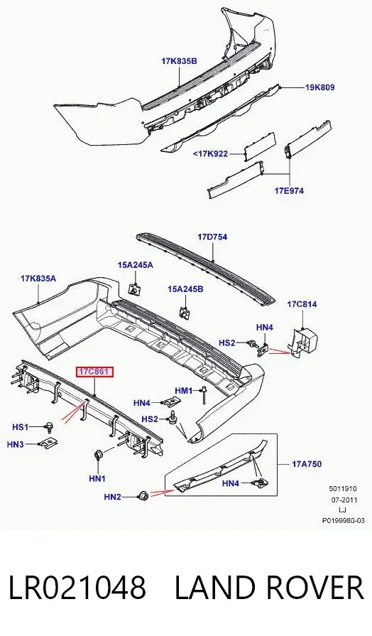 Reforçador do pára-choque traseiro Land Rover Range Rover III