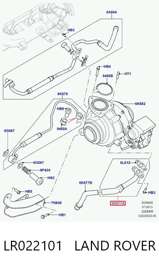 Tubo (mangueira) de derivação de óleo de turbina LR022101 Land Rover