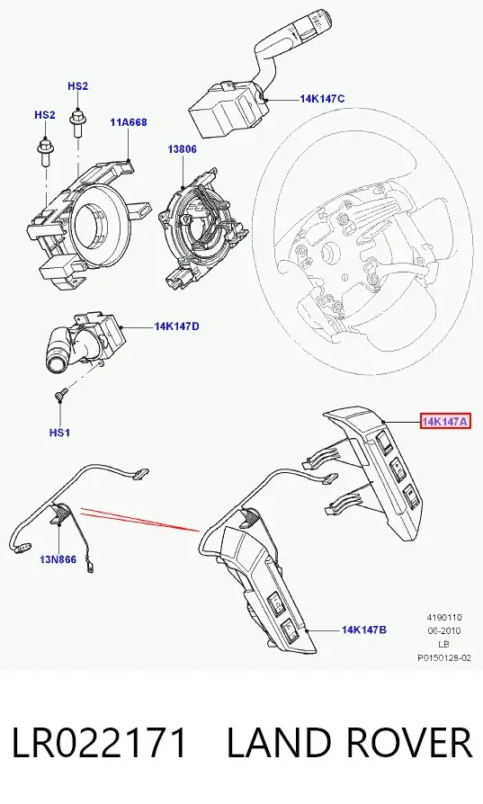 Unidade de interruptores de botão do volante de direção LR022171 Land Rover