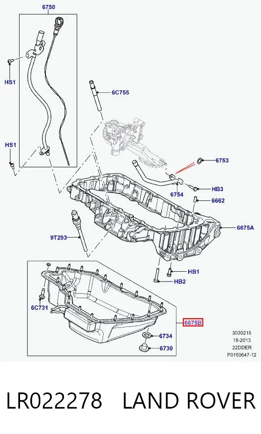 Panela de óleo de cárter do motor, parte inferior LR022278 Land Rover