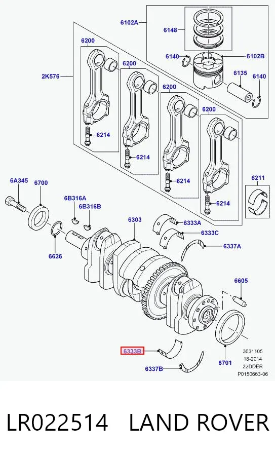 Folhas inseridas principais de cambota, kit, 1ª reparação ( + 0,25) LR022514 Land Rover