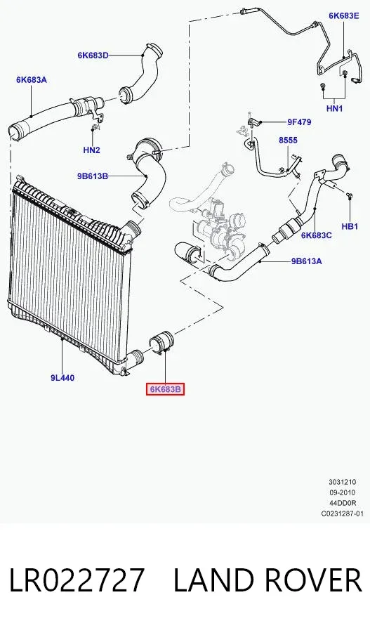 Mangueira (cano derivado) de intercooler LR022727 Land Rover