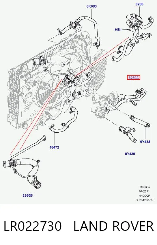 Mangueira do radiador de aquecedor (de forno), dupla LR022730 Land Rover