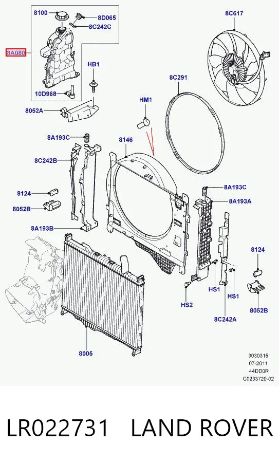 Tanque de expansão do sistema de esfriamento LR022731 Land Rover