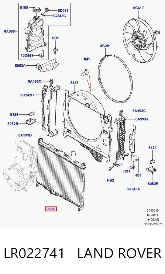 Radiador de esfriamento de motor LR022741 Land Rover