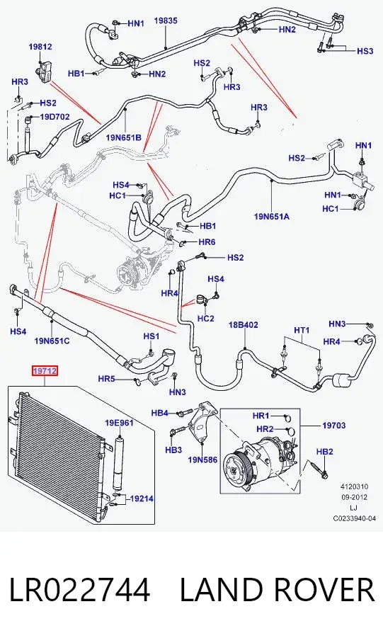 Radiador de aparelho de ar condicionado LR022744 Land Rover
