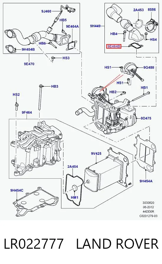 Vedante de refrigerador EGR do sistema de recirculação dos gases LR022777 Land Rover