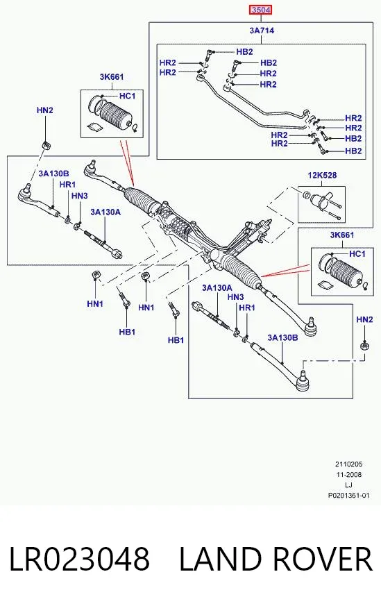 Cremalheira da direção LR023048 Land Rover