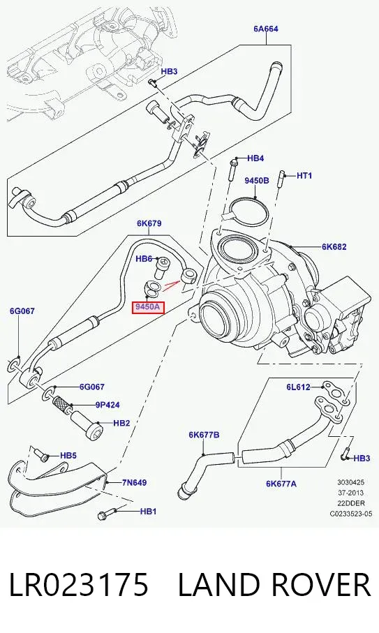 Vedante de mangueira de derivação de óleo de turbina LR023175 Land Rover