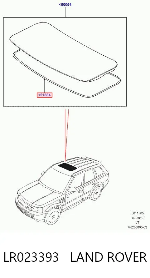 Vedação de alcapão do teto LR023393 Land Rover