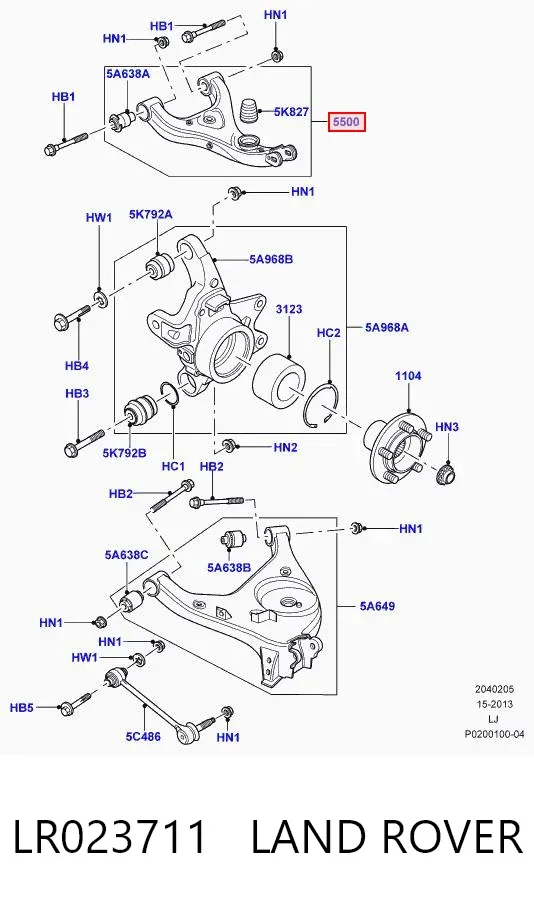 Braço oscilante superior direito de suspensão traseira LR023711 Land Rover