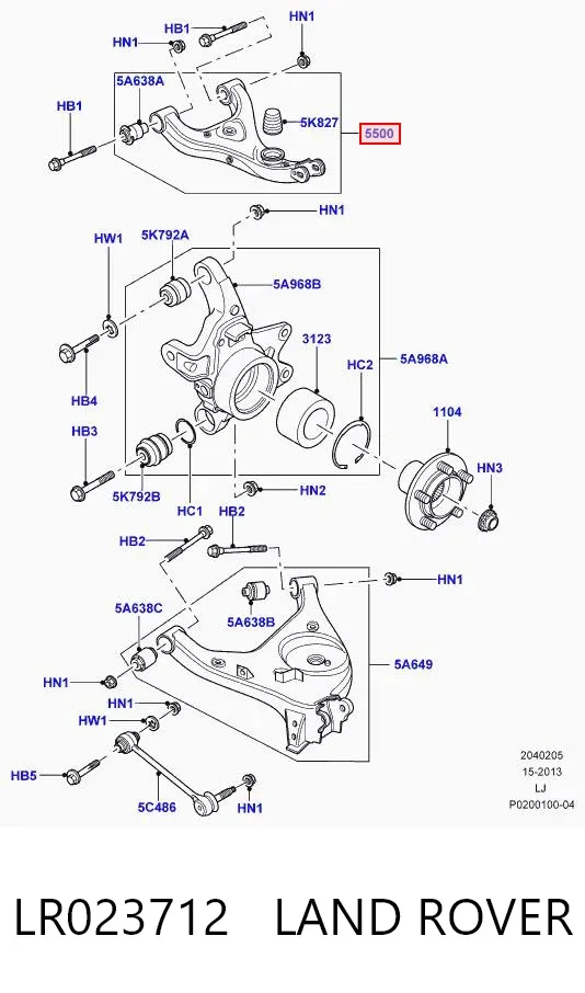 Braço oscilante superior esquerdo de suspensão traseira LR023712 Land Rover