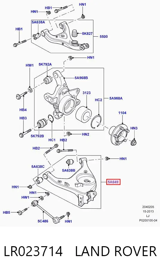 Braço oscilante inferior esquerdo de suspensão traseira LR023714 Land Rover
