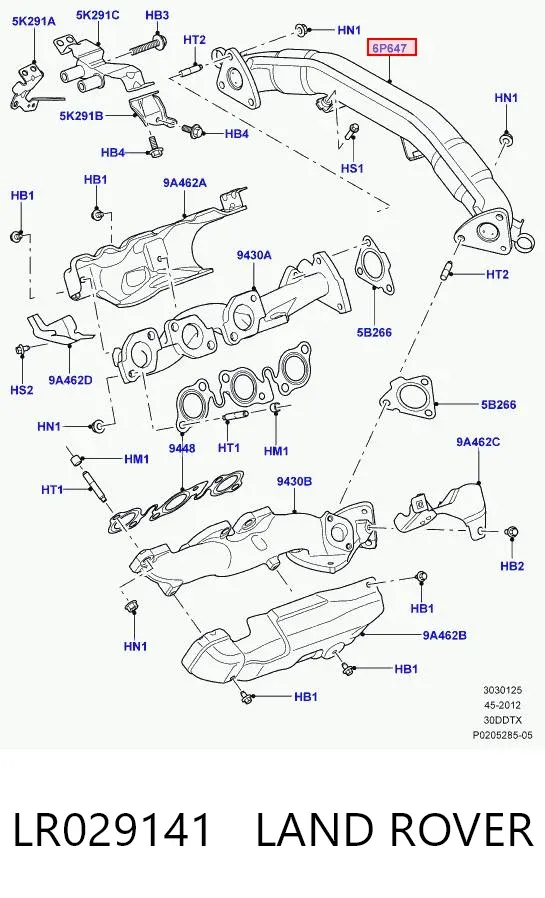 Tubo coletor de escape LR029141 Land Rover