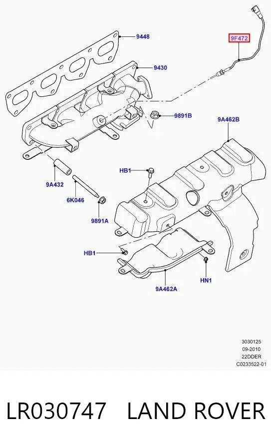 Sensor de temperatura dos gases de escape (GE), até o catalisador LR030747 Land Rover