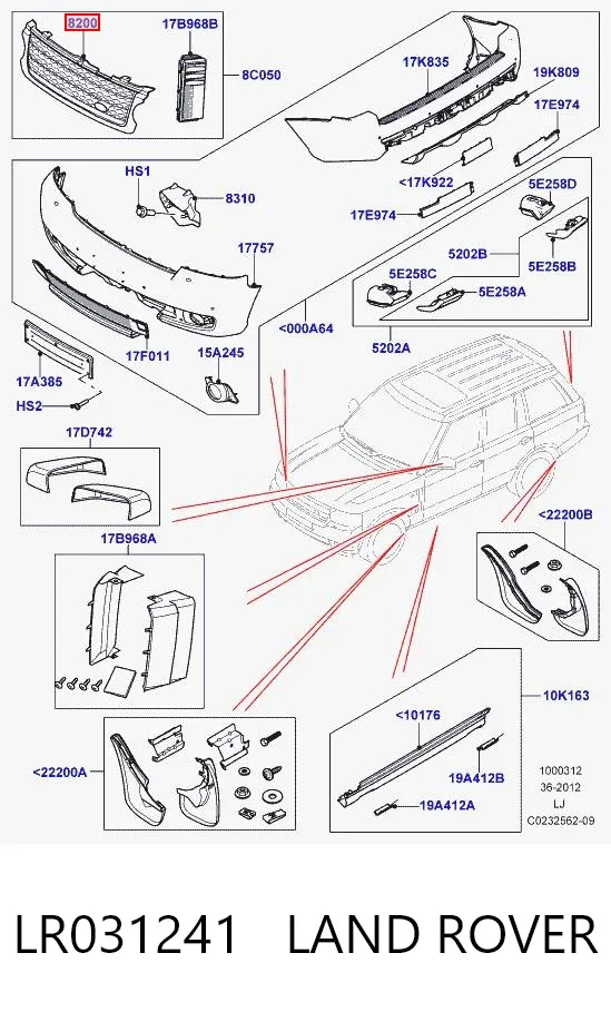 Grelha do radiador LR031241 Land Rover