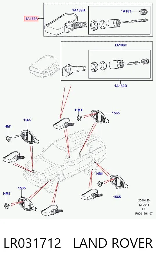 Sensor de pressão de ar nos pneus LR031712 Land Rover