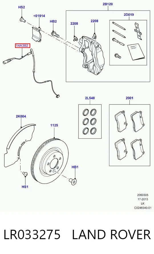 Sensor dianteiro de desgaste das sapatas do freio LR033275 Land Rover