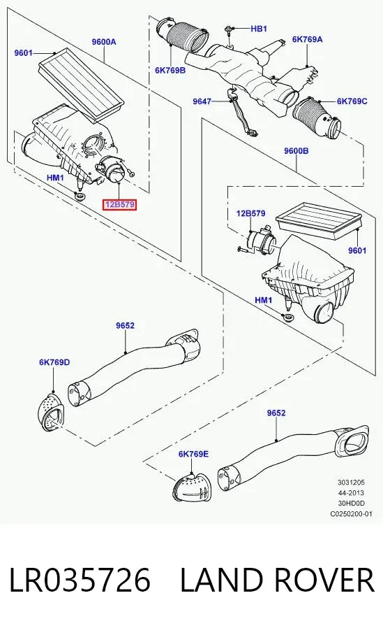 Sensor de fluxo (consumo) de ar, medidor de consumo M.A.F. - (Mass Airflow) LR035726 Land Rover