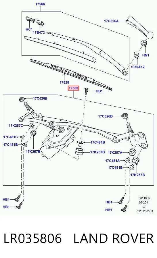 Trapézio de limpador pára-brisas LR035806 Land Rover
