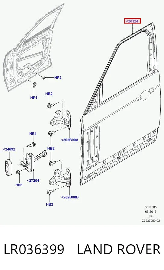 Porta dianteira direita LR036399 Land Rover