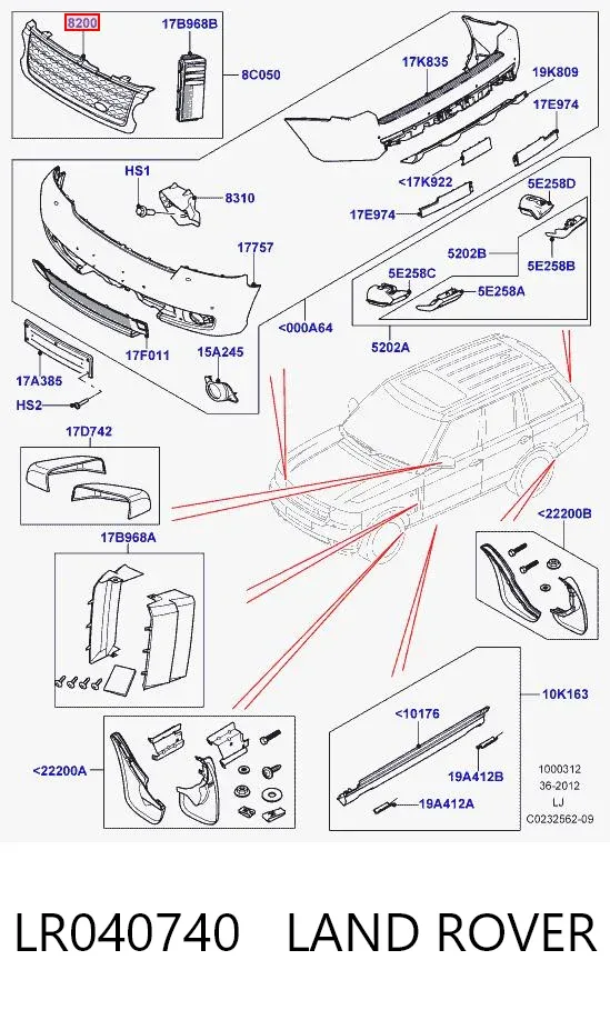 Grelha do radiador LR040740 Land Rover
