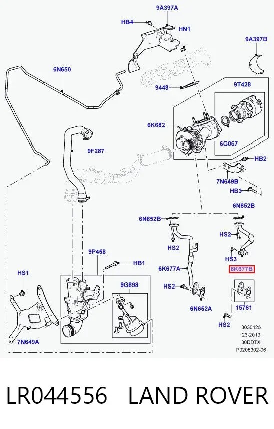 Tubo (mangueira) de derivação de óleo de turbina LR044556 Land Rover