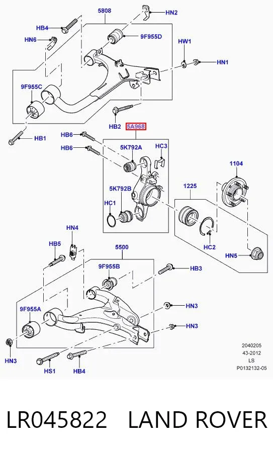 Pino moente (extremidade do eixo) traseiro direito LR045822 Land Rover