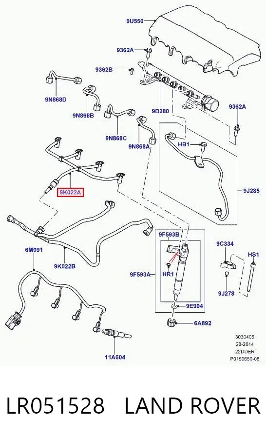 Tubo de combustível, inverso desde os injetores LR051528 Land Rover
