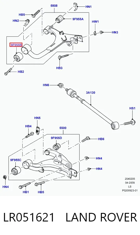 Bloco silencioso do braço oscilante superior traseiro LR051621 Land Rover