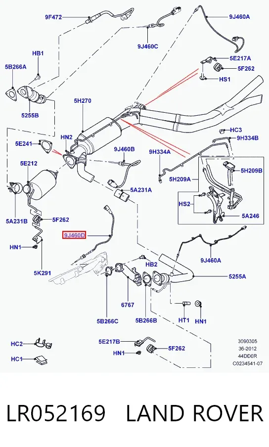 Sensor de temperatura dos gases de escape (GE), até o catalisador LR052169 Land Rover