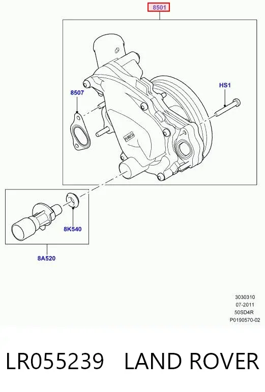 Bomba de água (bomba) de esfriamento LR055239 Land Rover