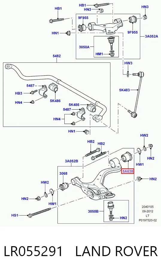 Bloco silencioso dianteiro do braço oscilante superior LR055291 Land Rover