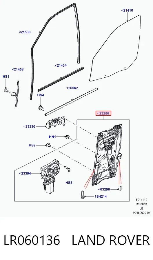 Mecanismo de acionamento de vidro da porta dianteira esquerda LR060136 Land Rover