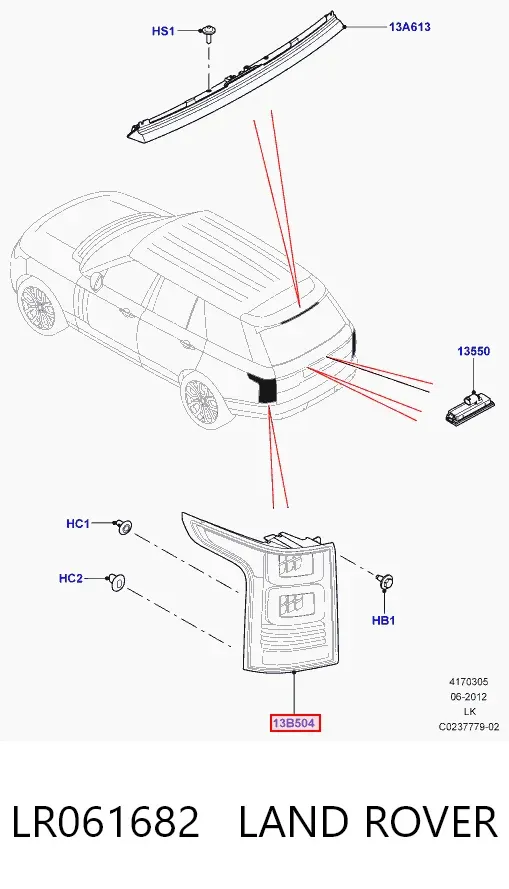 Lanterna traseira esquerda LR061682 Land Rover