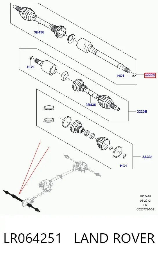 Semieixo (acionador) dianteiro direito LR064251 Land Rover