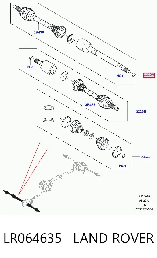 Semieixo (acionador) dianteiro direito LR064635 Land Rover
