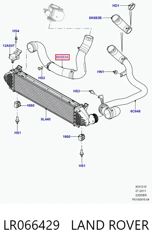 Mangueira (cano derivado) de intercooler LR066429 Land Rover